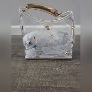 Mini Slouchy Clear Handbag With Gold Embellished Seashells NWT
